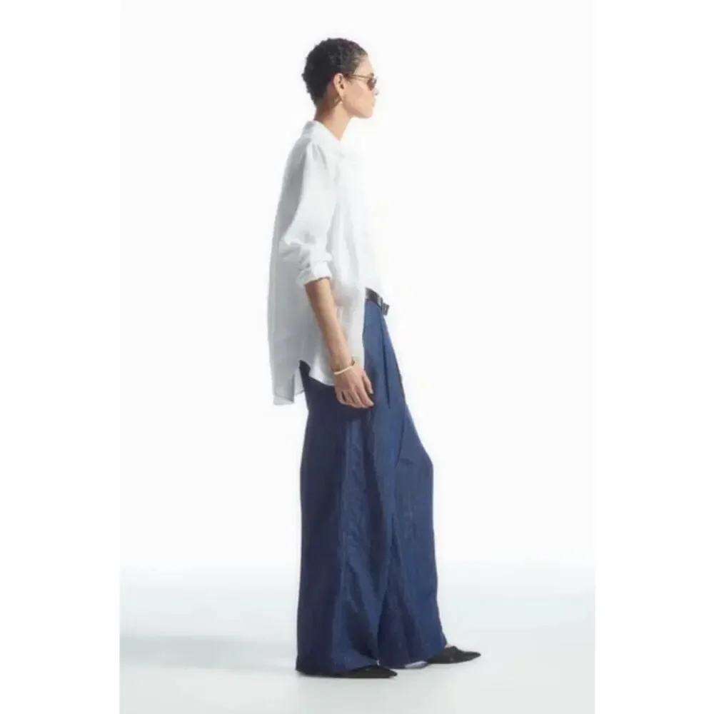 COS Wide Leg Pants Tailored Denim Trousers 2 Blue High Rise 1222522 NEW